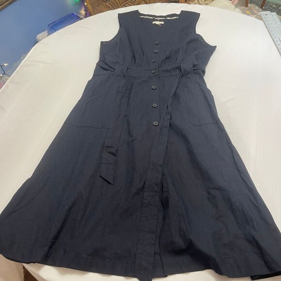 Barbour Indigo Navy Blue Rutherglen Midi Linen Dress Size 12 - Picture 1 of 9